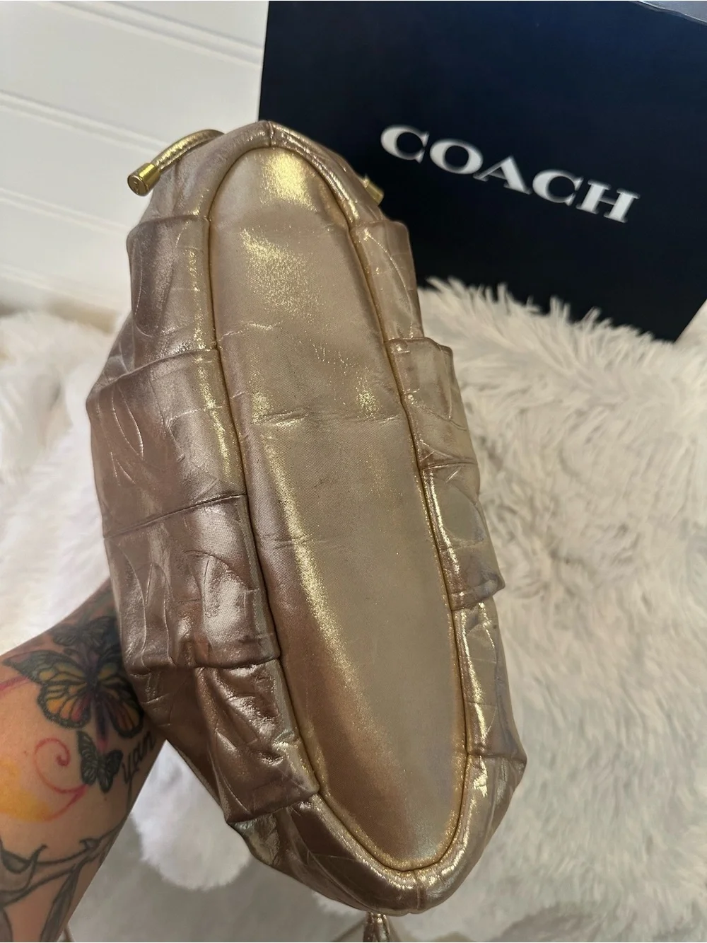 COACH Metallic Bronze Leather Satchel with Gold Hardware